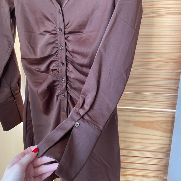 H&M long sleeve button down mini dress small brown - Picture 2 of 4